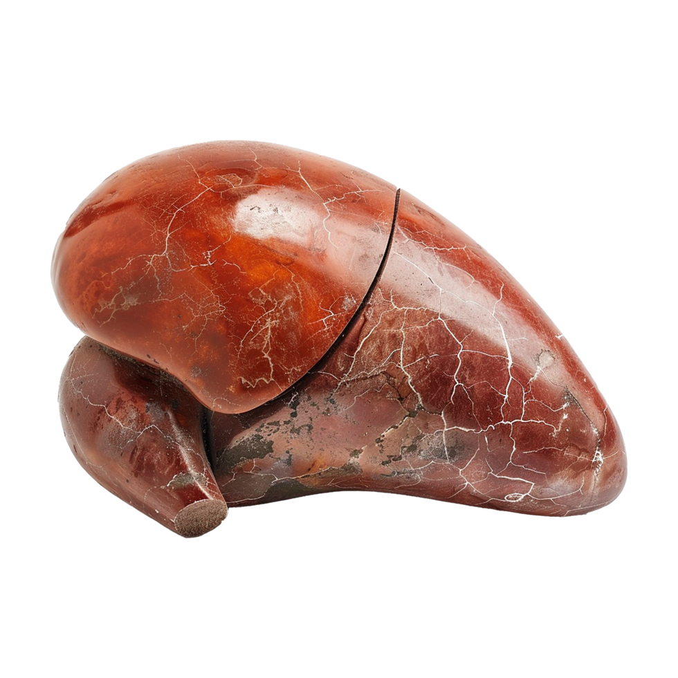 Detailed Closeup of a Red Marble Liver Model Showing Intricate Veining and Textural Details png