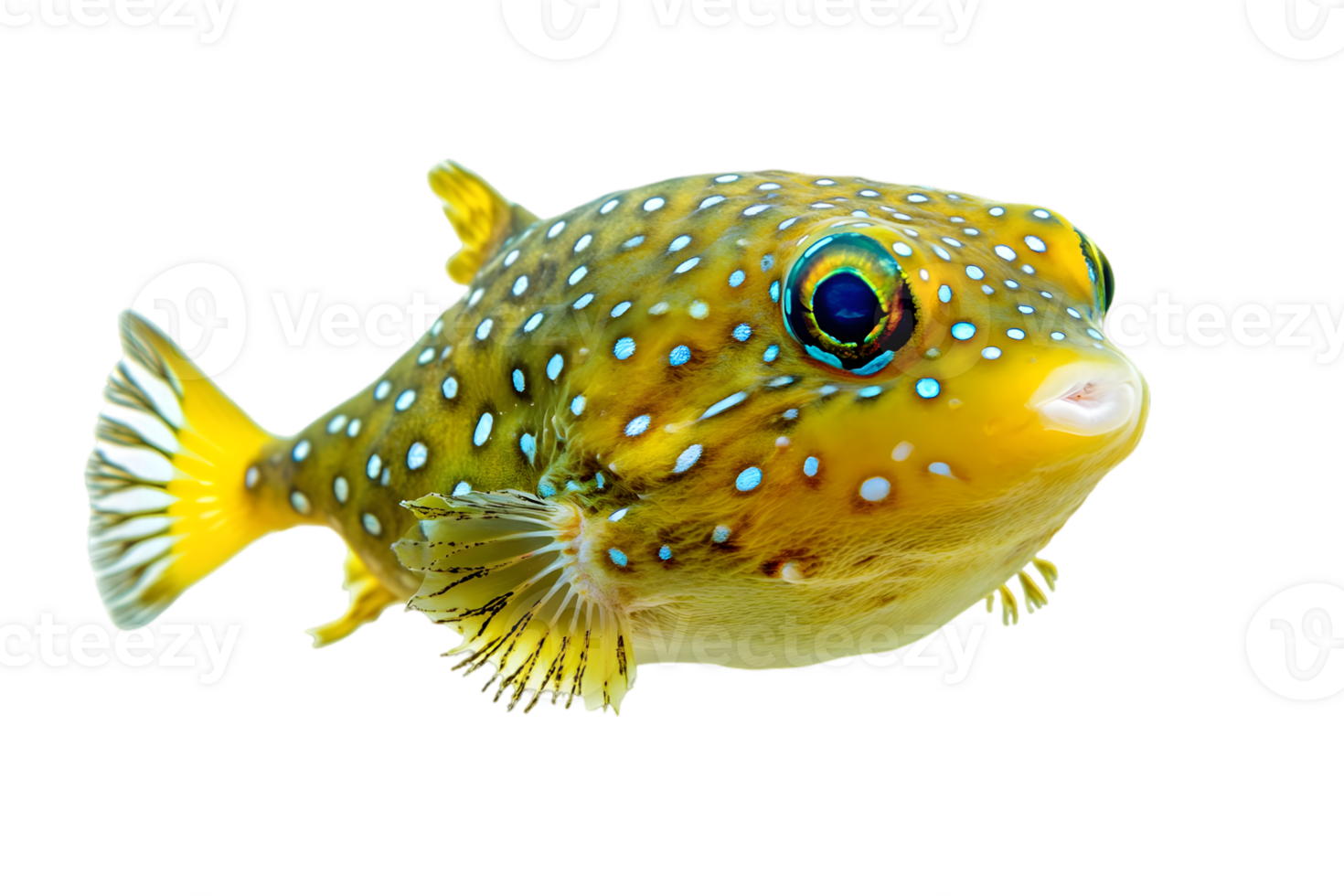 Vibrant Yellow Pufferfish with Blue Spots Isolated on Transparent Background a Colorful Marine Creature from Tropical Waters png
