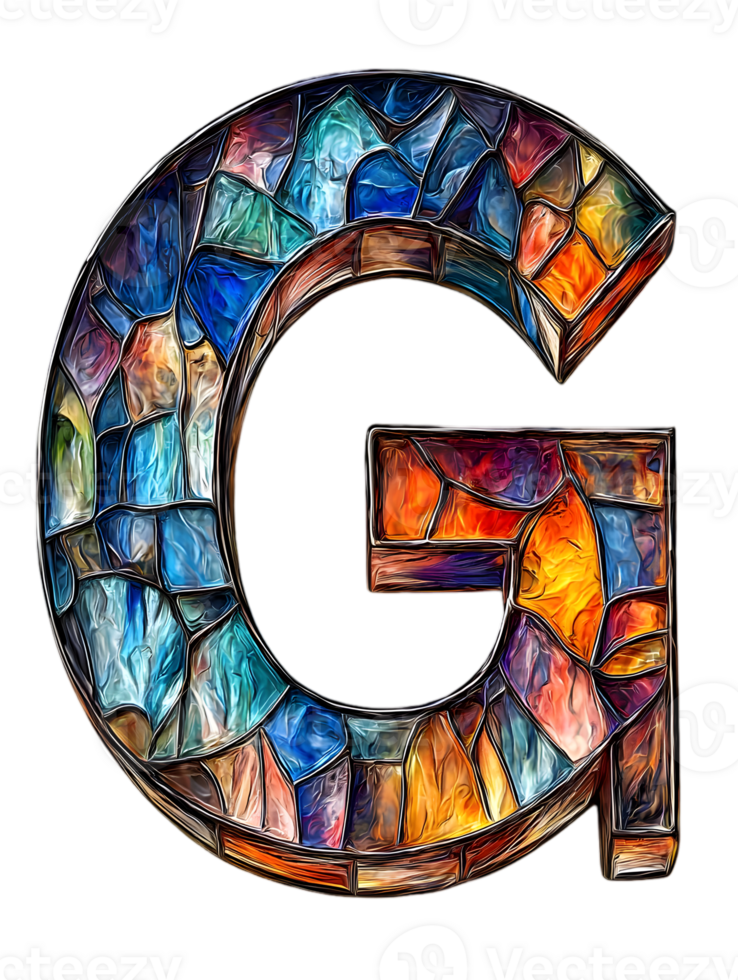 Vibrant Mosaic Letter G in Stained Glass Style Isolated on Transparent Background for Creative Design Projects png