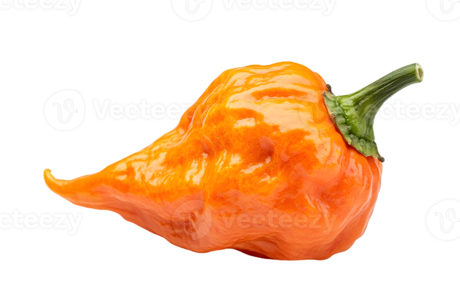 Vibrant Orange Chili Pepper with Green Stem on Transparent Background Close Up Macro Shot Vegetable Cooking Ingredient Spice and Hot Flavor png