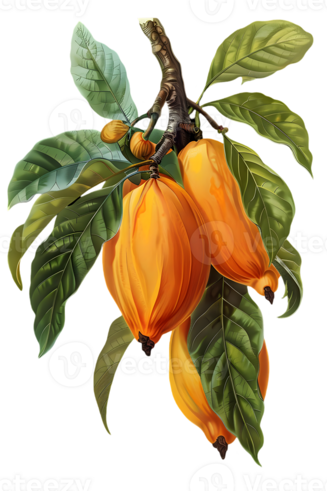 Vintage Botanical Illustration of Yellow Fruits on Branch with Green Leaves on Transparent Background png
