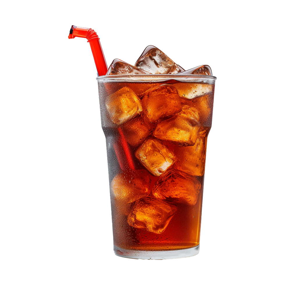 Refreshing Iced Cola Drink in a Glass with a Red Straw png