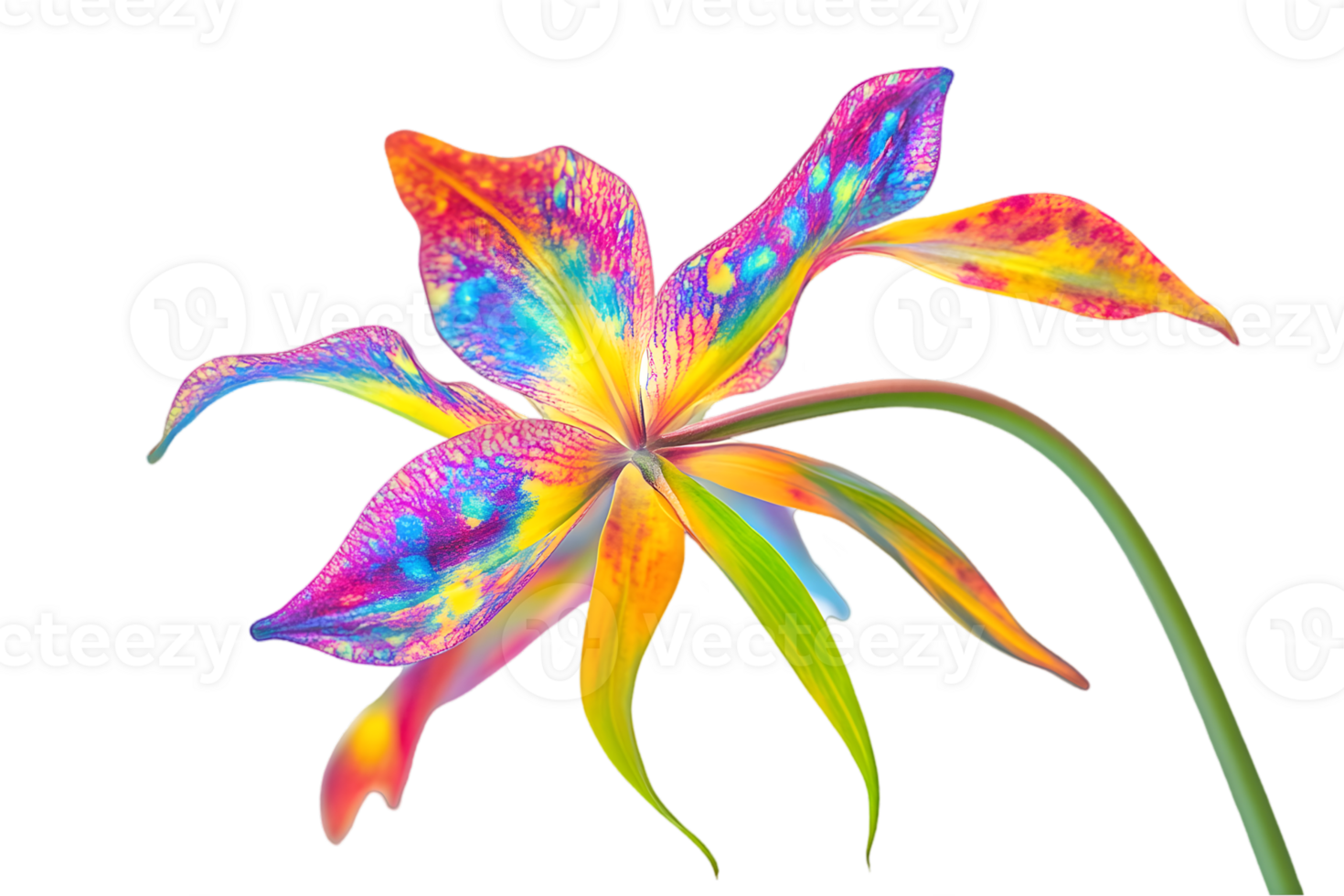 Vibrant Multicolored Flower Blossom Isolated on Transparent Background with Intricate Petal Detail and Artistic Rendering for Decorative Design png