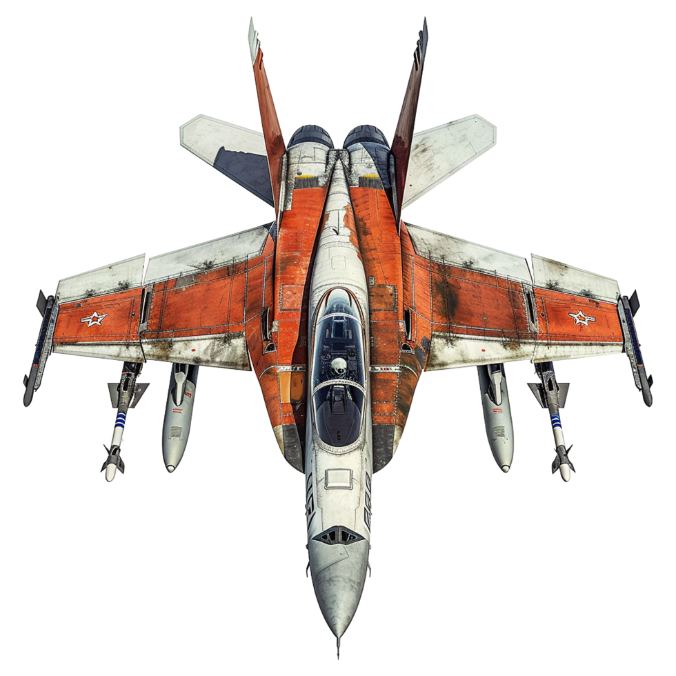 TopDown View of a Distressed Fighter Jet with Missiles png
