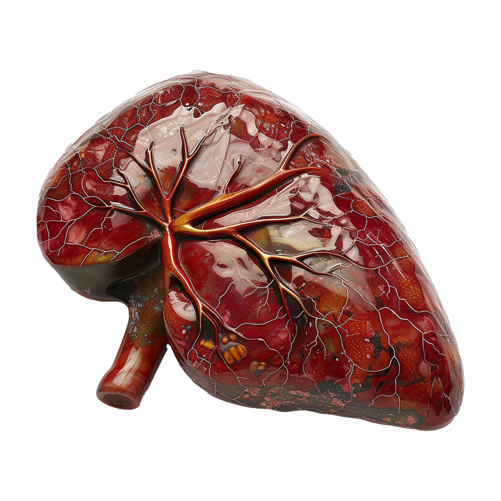 Detailed 3D Render of a Human Spleen Showing Vascular Network and Internal Structure png