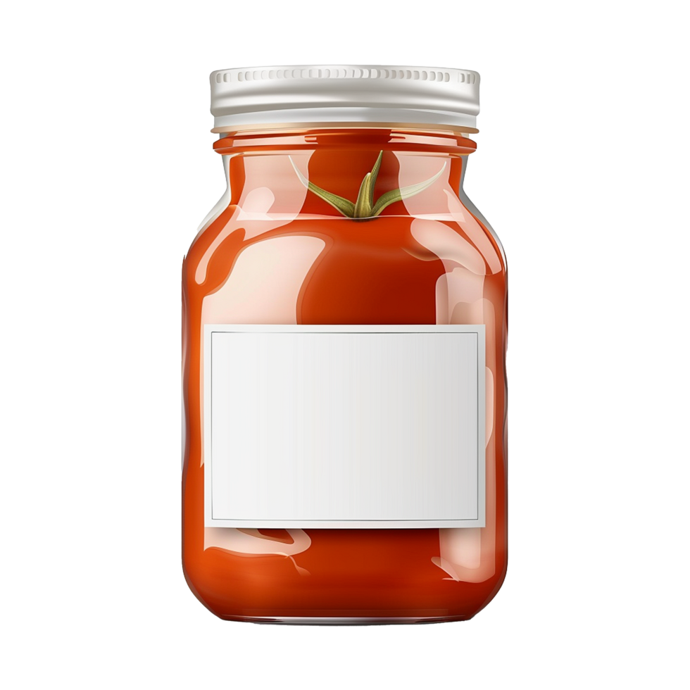 Glass Jar of Red Tomato Sauce with Blank Label for Product Packaging Design png
