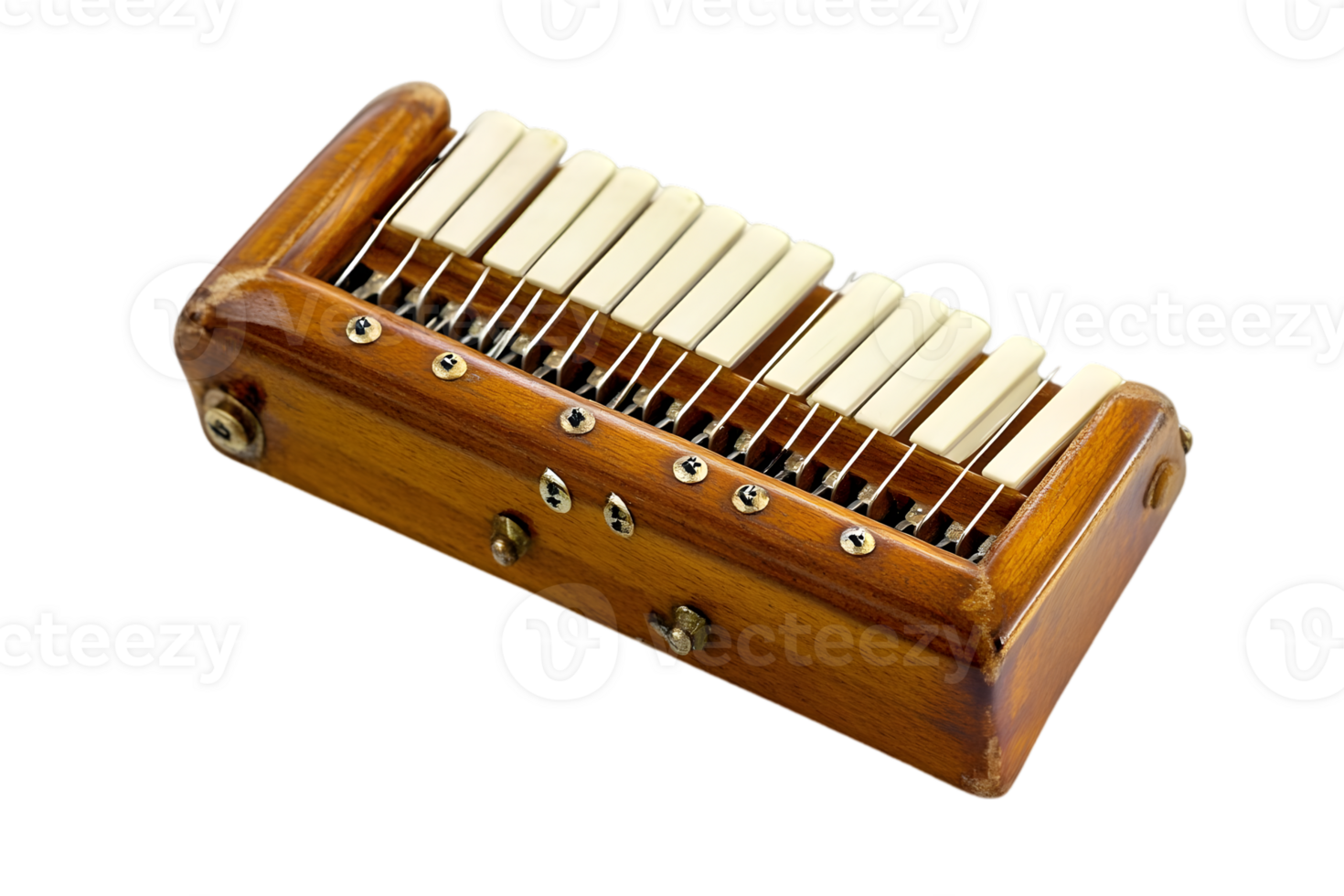 Vintage Miniature Piano with Wooden Keys and Intricate Details on Transparent Background png
