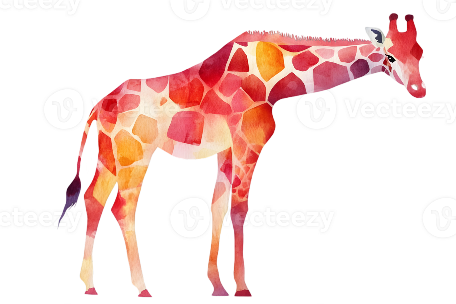 Watercolor Giraffe Illustration with Orange and Red Spots on Transparent Background Cute Wildlife Mammal Art png