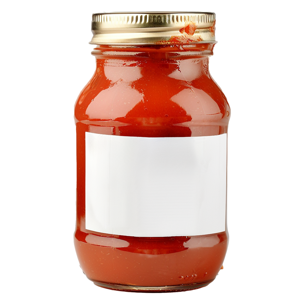 A Glass Jar of Red Sauce with a Blank White Label Ready for Custom Branding png