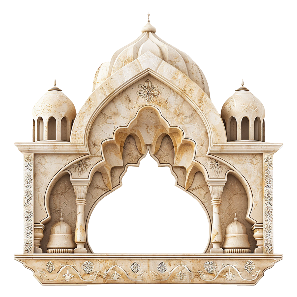 Intricate Beige Marble Archway with Islamic Architectural Design Elements png