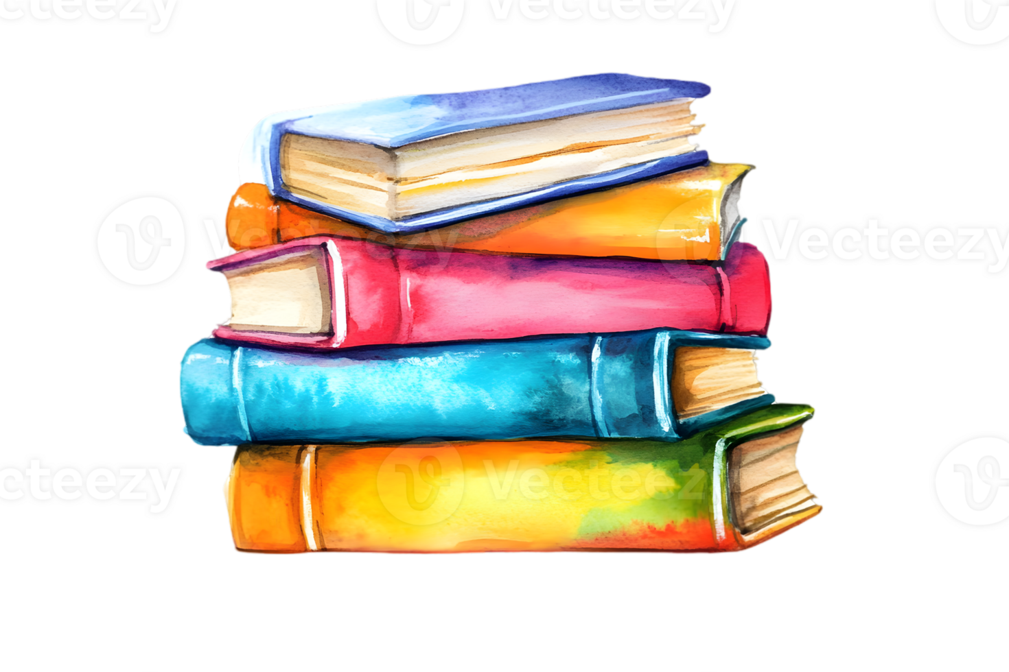 Watercolor Stack of Colorful Books on Transparent Background Education and Reading in Artistic Style png
