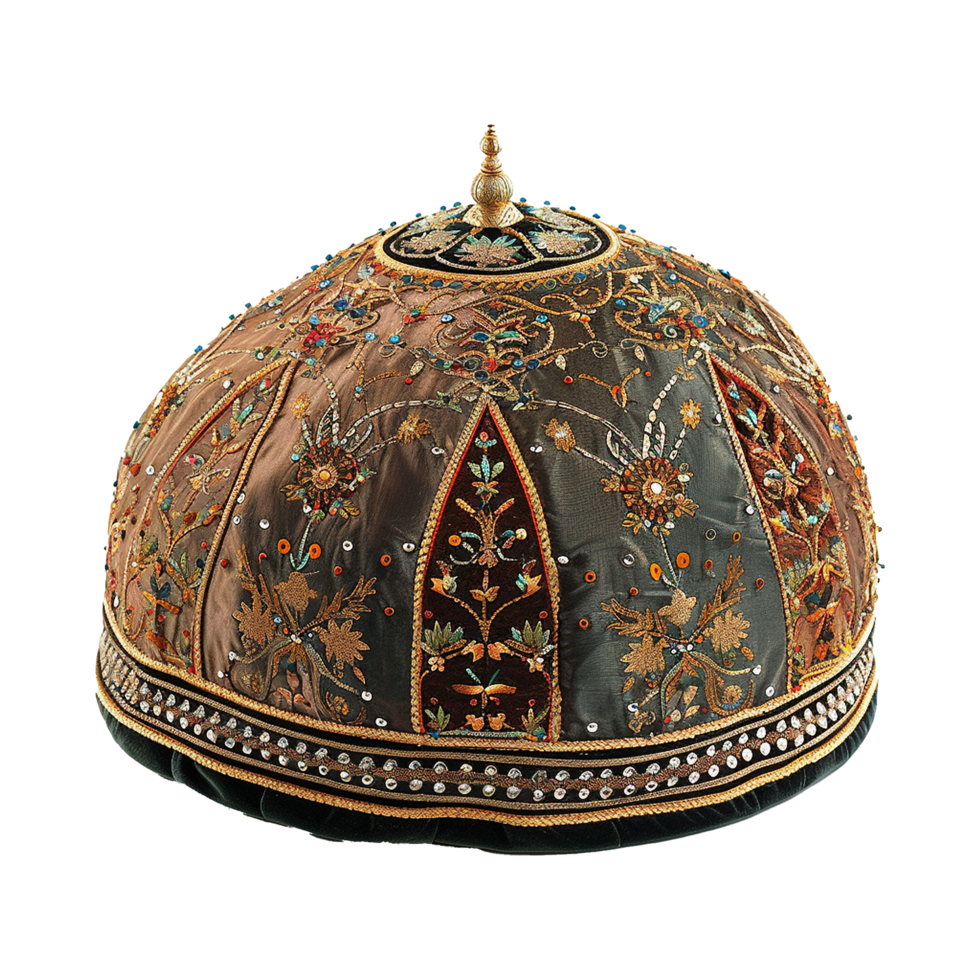 Ornate Handcrafted DomeShaped Decorative Item with Intricate Embroidery and Beadwork png