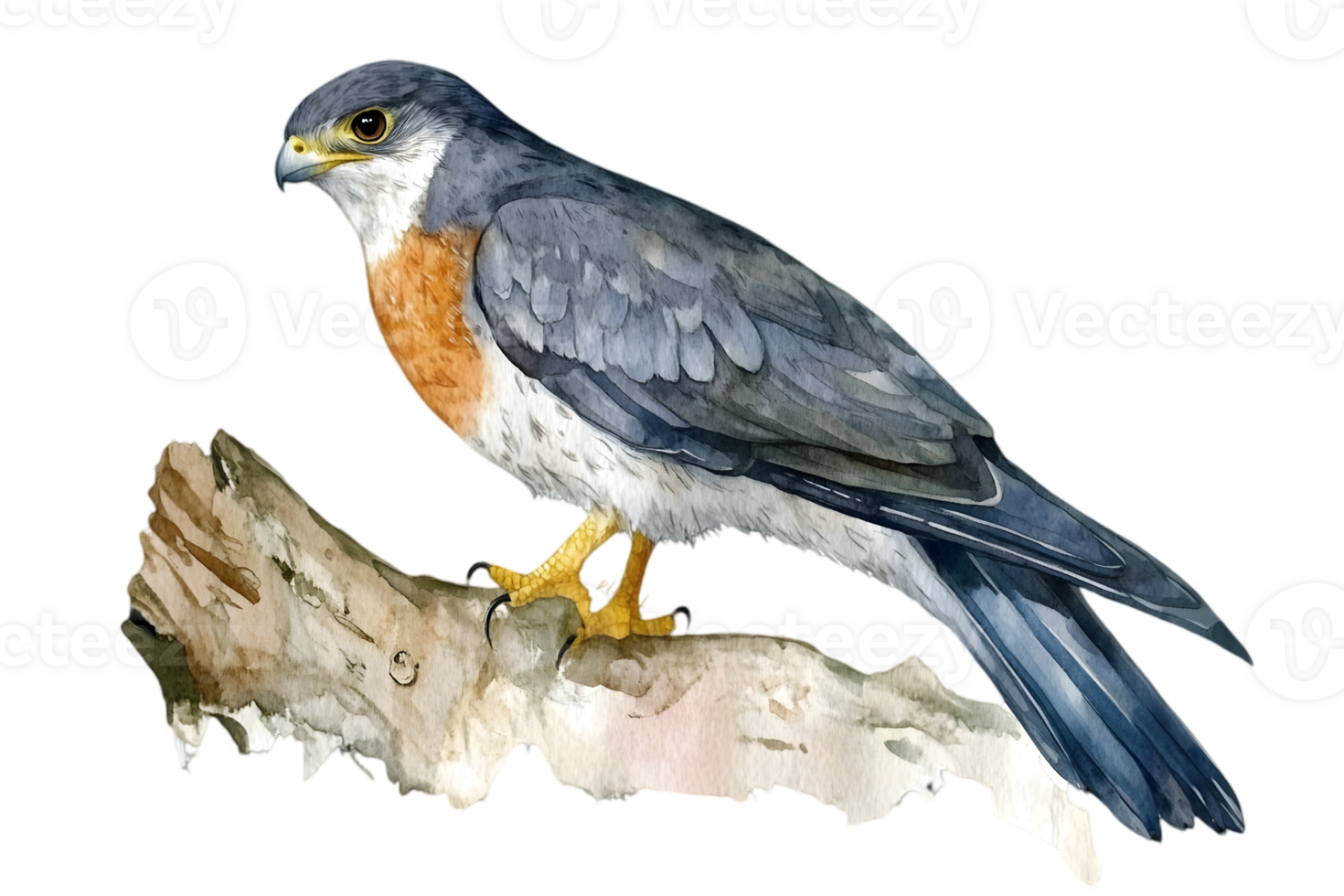 Watercolor Painting of a Falcon Perched on Branch with Detailed Plumage Isolated on Transparent Background png