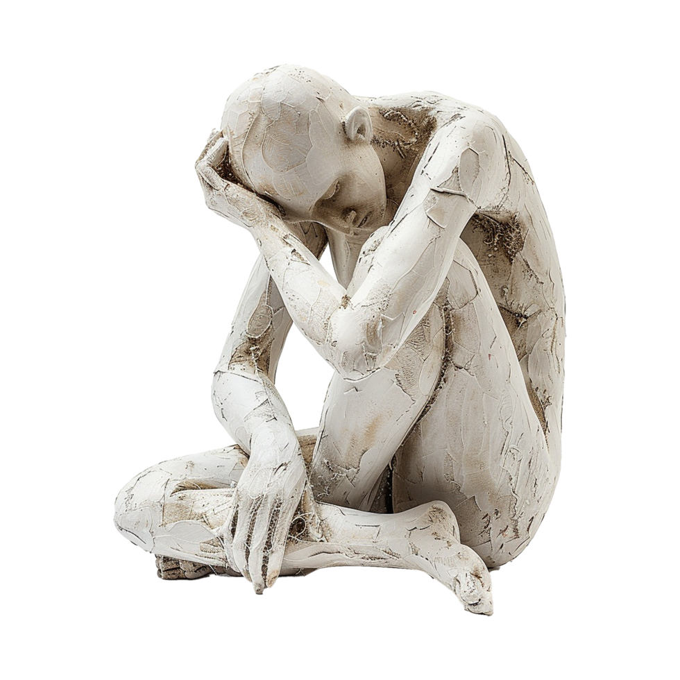White Figurine Sculpture of a Seated Person in a Pose of Sorrow or Contemplation png