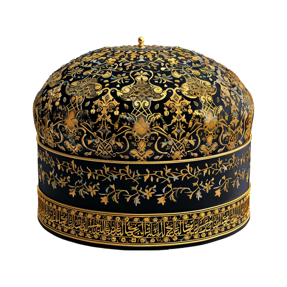 Magnificent Ottomanera Taqiyah Intricate Gold Embroidery on Black Velvet png
