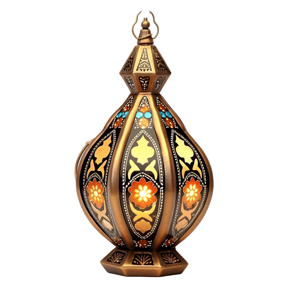 Elegant Antique Bronze Moroccan Style Table Lamp with Colorful Glass and Floral Design png