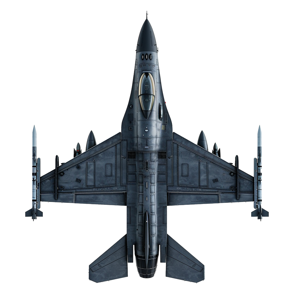 TopDown View of a Modern Military Fighter Jet Armed with Missiles png