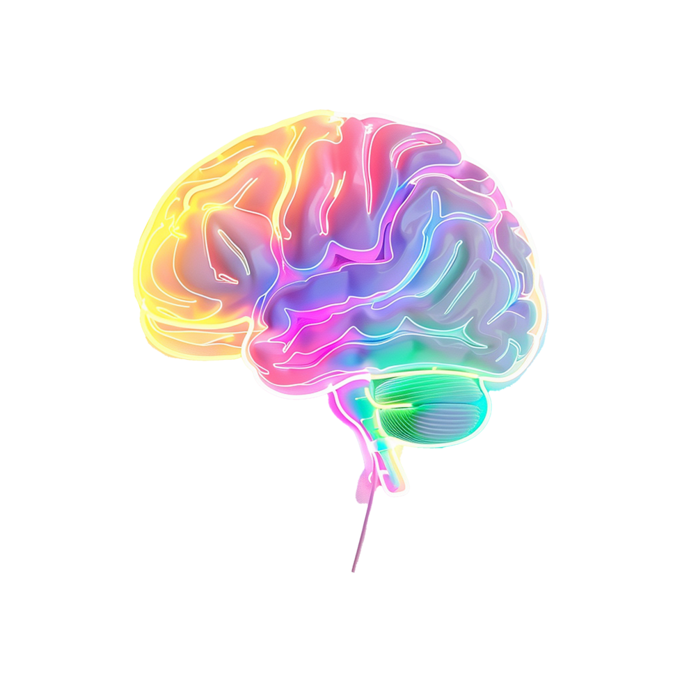 Vibrant Neon Brain Anatomy Art Colorful Neural Pathways and Cognitive Function png