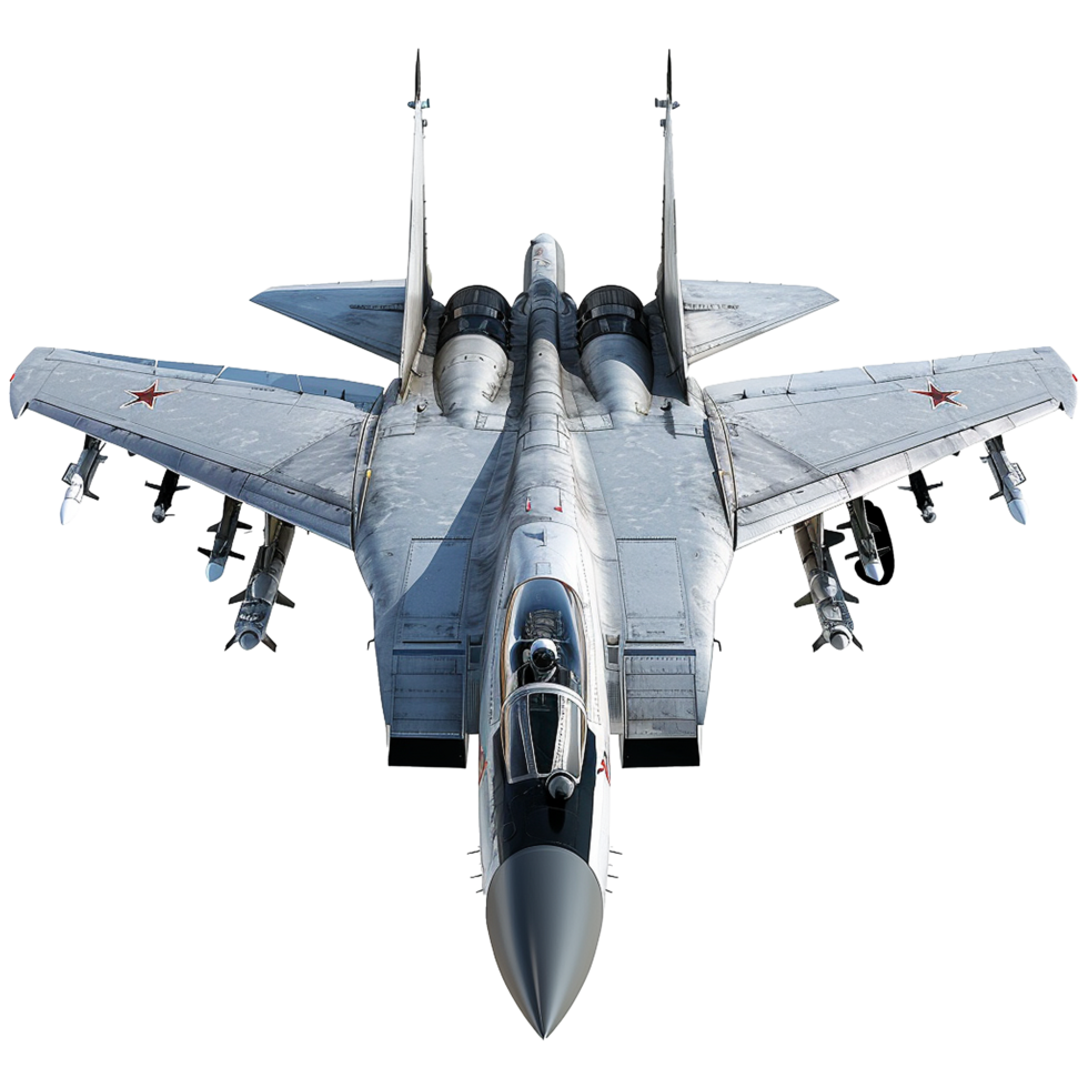 Overhead View of a Camouflaged MiG29 Fighter Jet with Missiles png