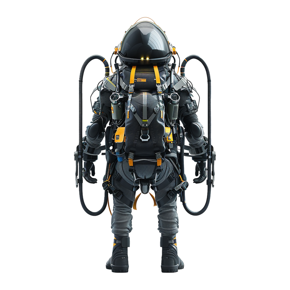 Futuristic Astronaut in Advanced Space Suit Back View png