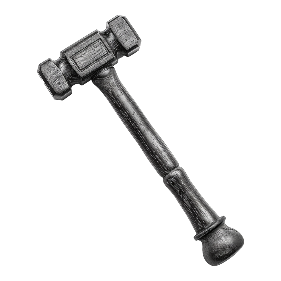 A Black Wooden Hammer with a Round Head and a Textured Handle png