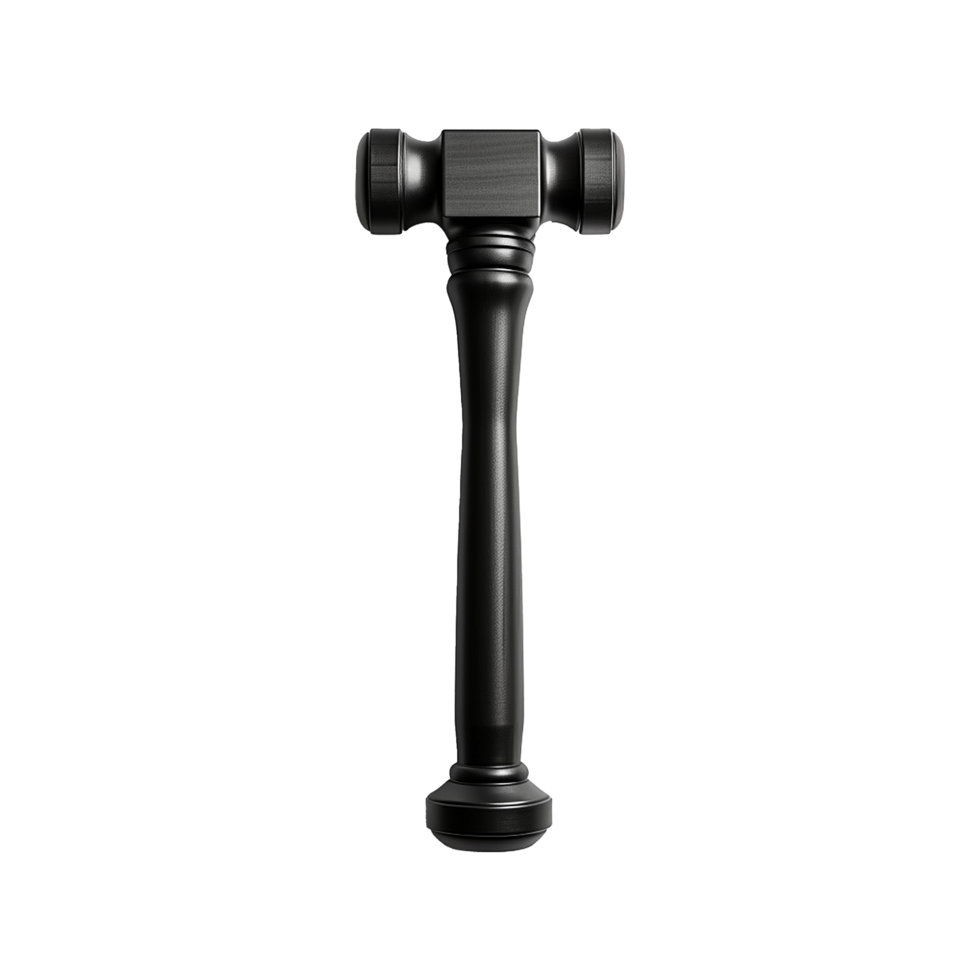 A sleek black mallet or judge's gavel with a cylindrical handle and rounded heads png