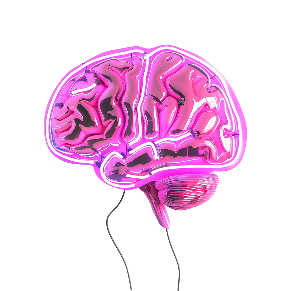 Pink Neon Brain Art Digital 3D Render Abstract Artwork Brainwave Intelligence png