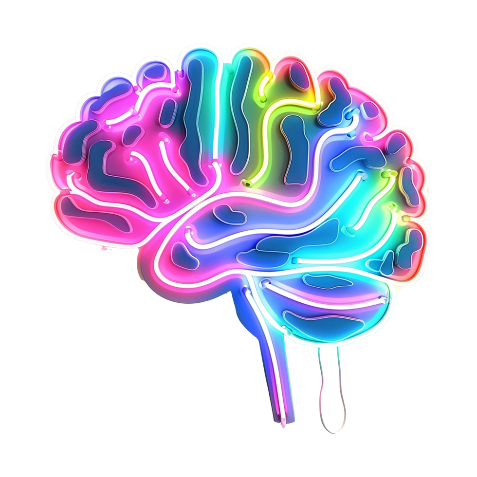 Abstract Neon Brain Illustration Colorful Psychedelic Mind Art png