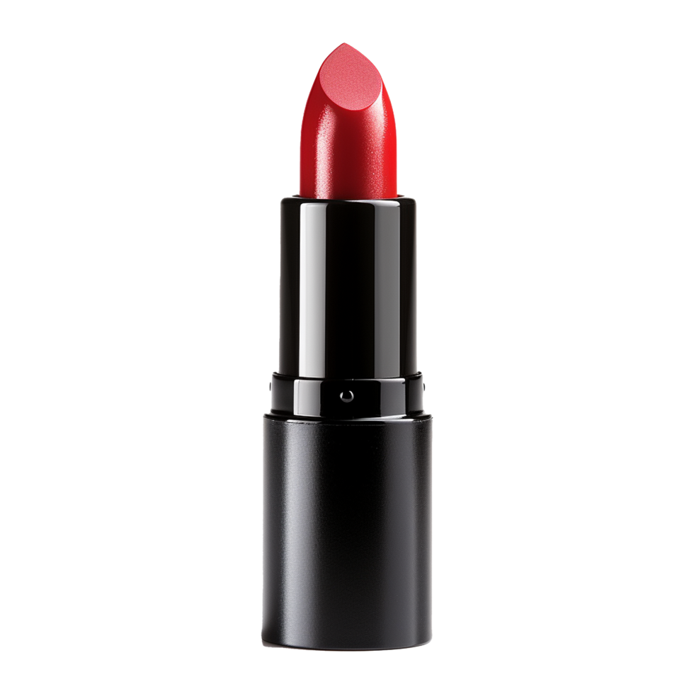 Classic Red Lipstick in Sleek Black Packaging A Beauty Product Shot Against a White Background png