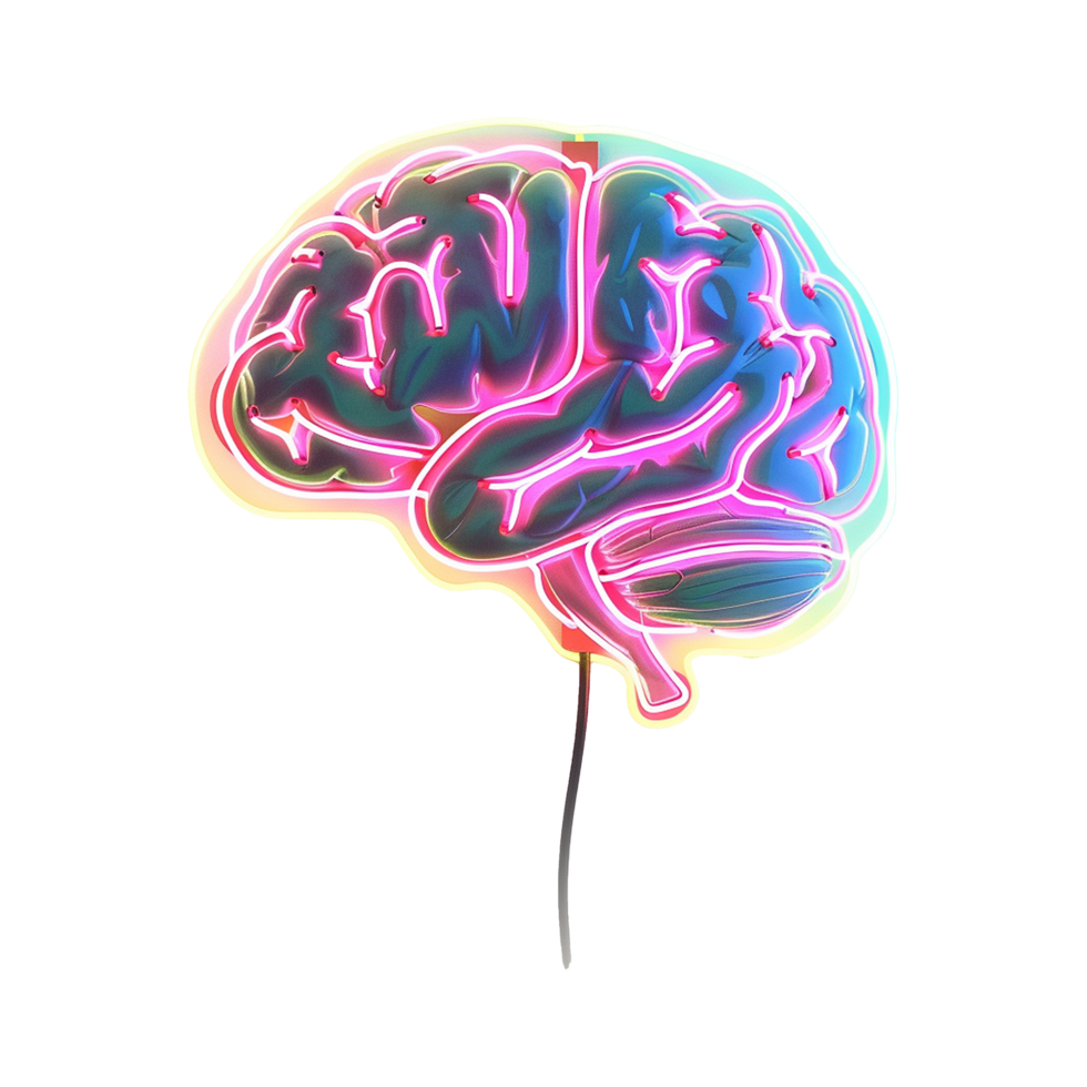 Neon Brain Artwork A Psychedelic Visual Representation of the Human Mind and Intelligence png