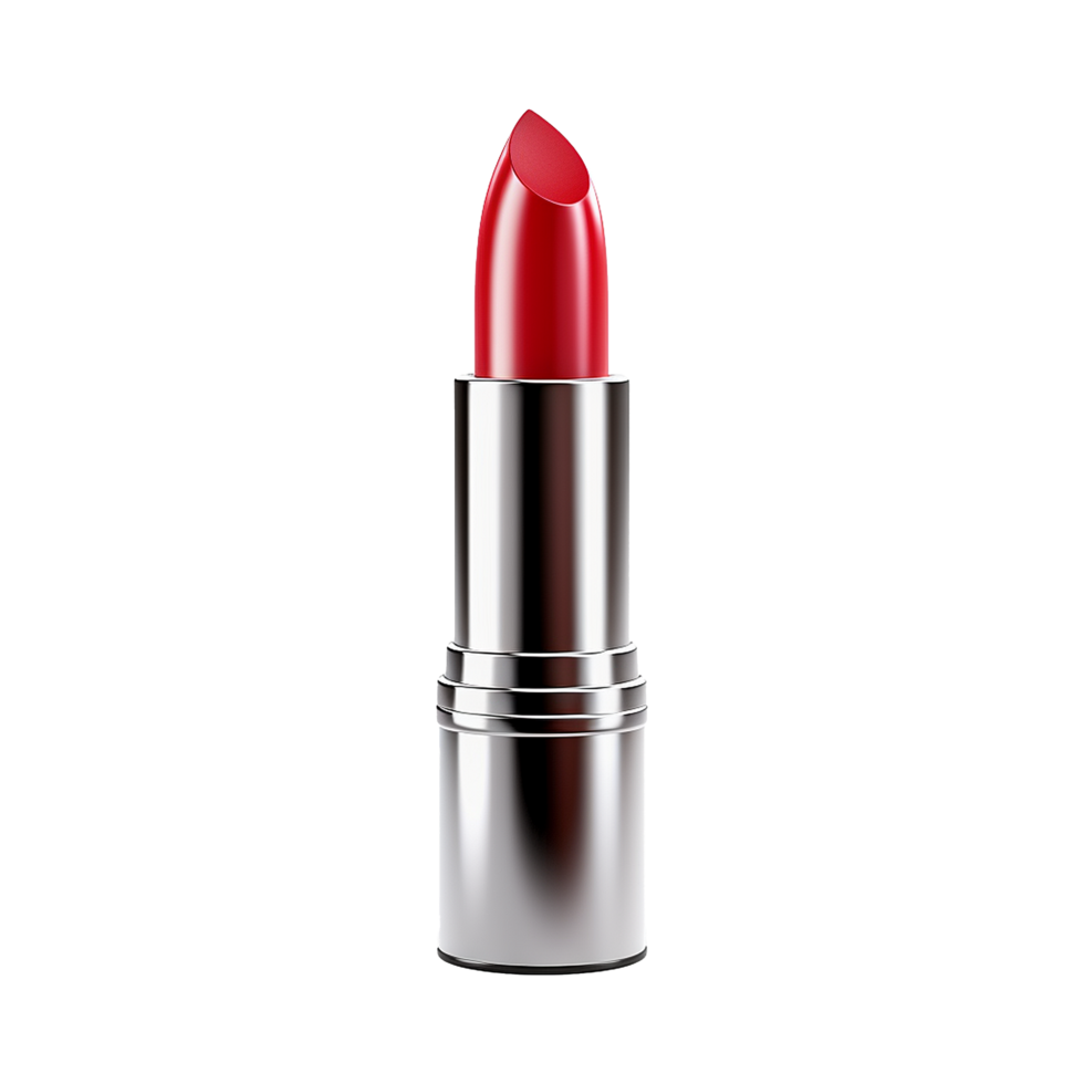 A Single Tube of Red Lipstick with Silver Casing on White Background png
