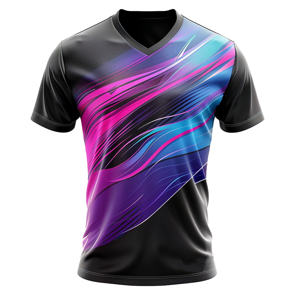 Sublime VNeck Short Sleeve Sport Jersey with Abstract Design in Pink Purple and Blue png