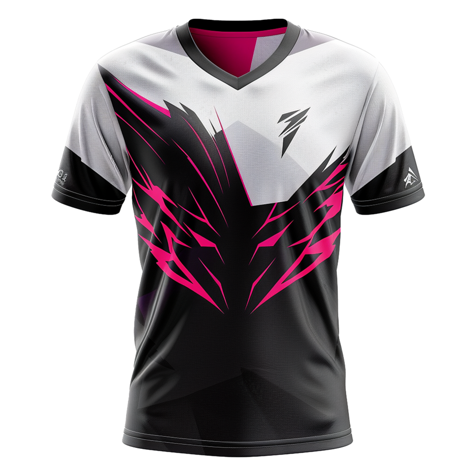 Stylish Black and Pink VNeck Gaming Jersey Sublimation Design Esports Apparel png