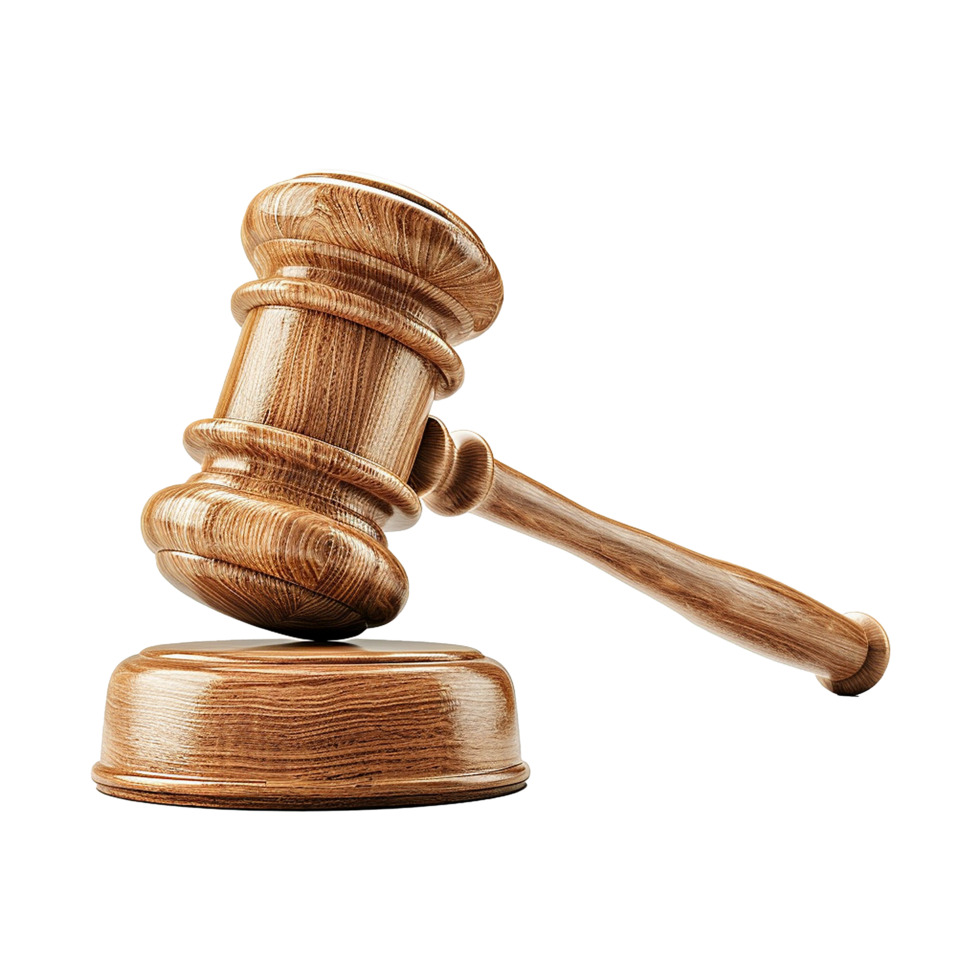 Highresolution image of a classic wooden judge gavel on a sound block png