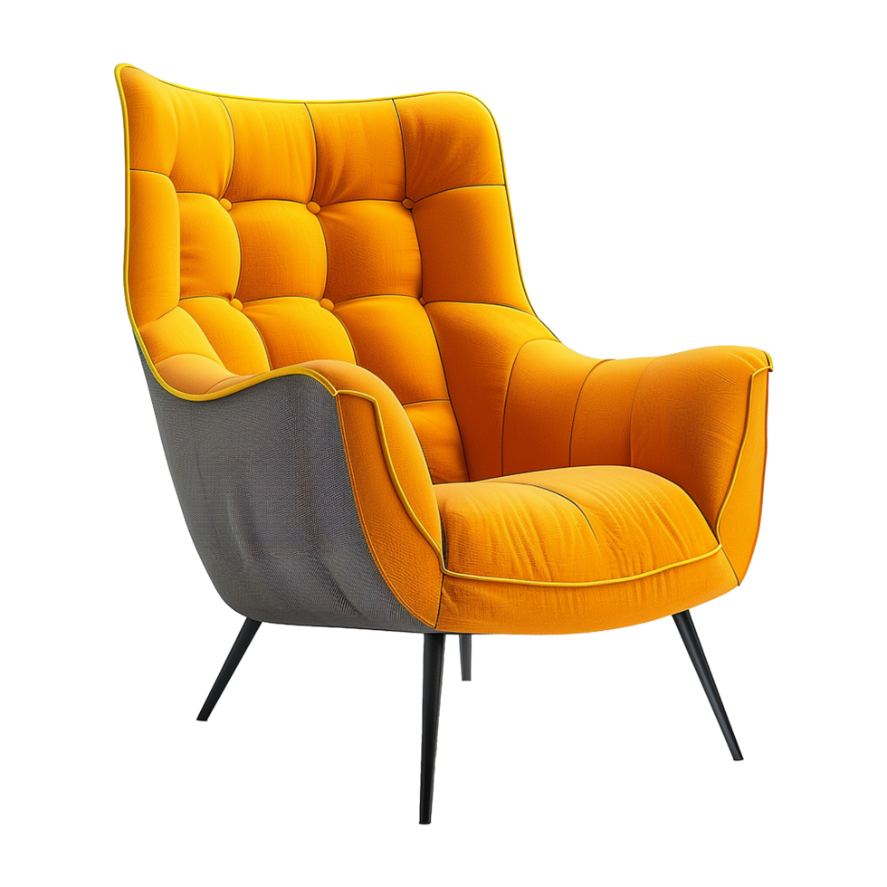 Stylish Modern Yellow and Gray Accent Chair with Button Tufting and Black Legs png