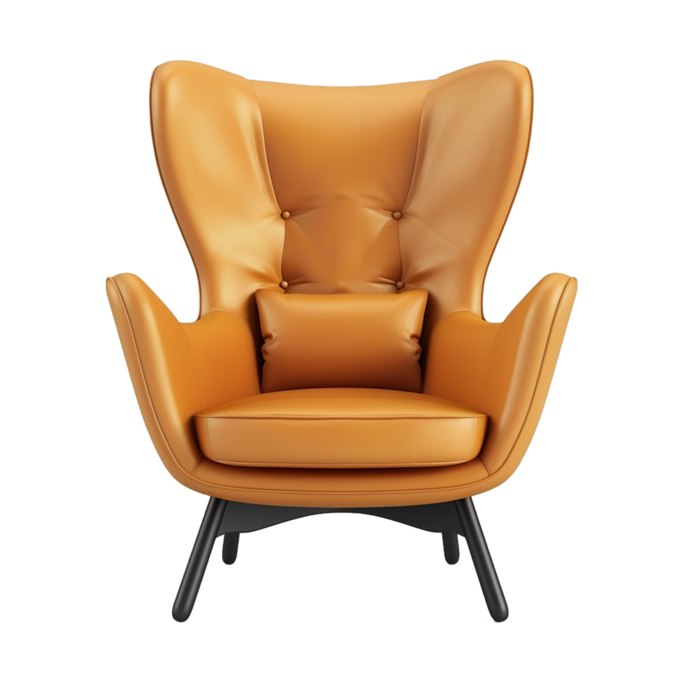 Elegant Modern Mustard Yellow Leather Accent Chair with Button Tufting and Black Legs png