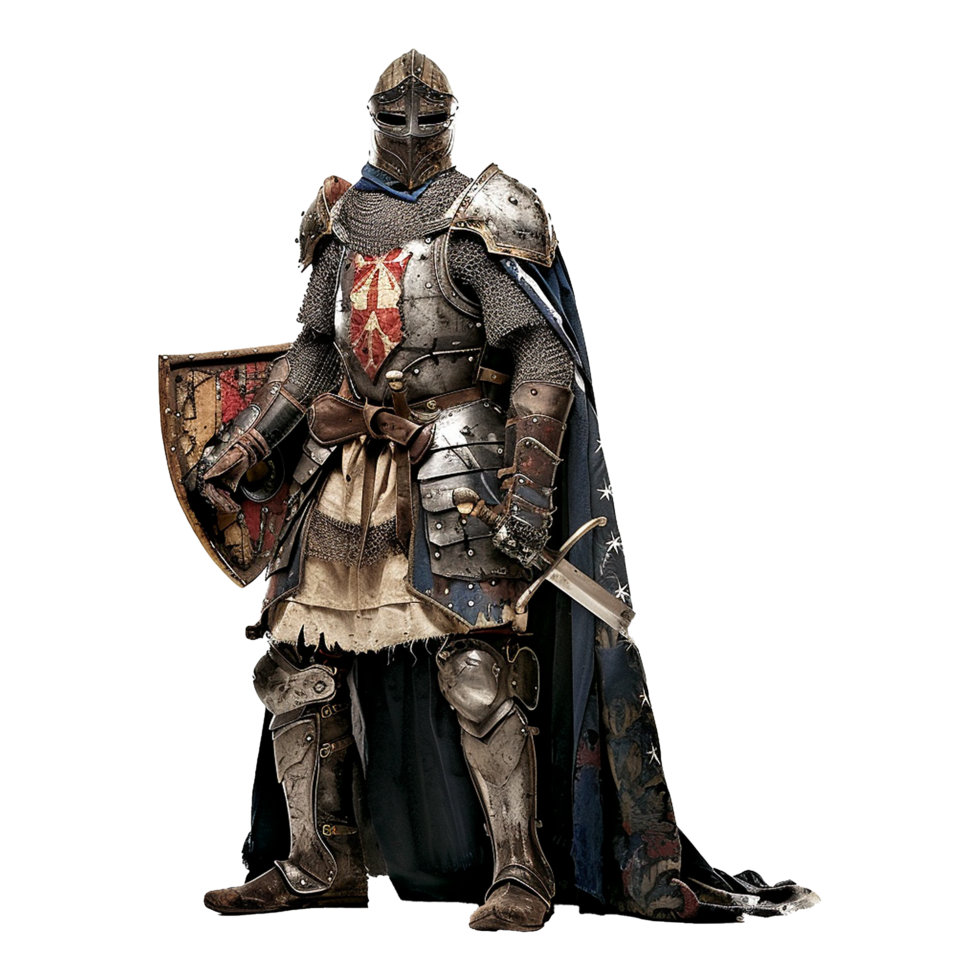 A Medieval Knight in Full Armor with Shield and Sword png