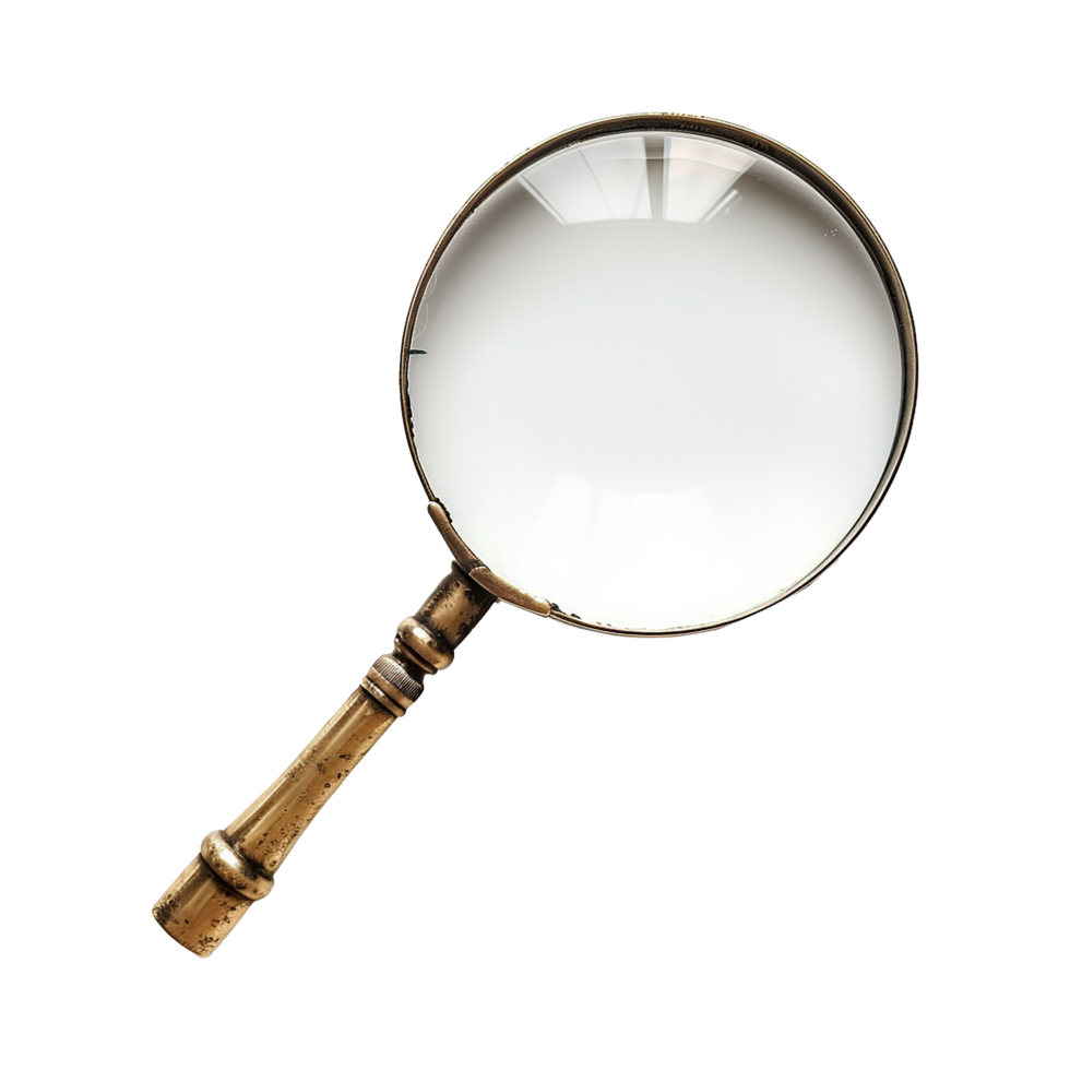 Antique Brass Magnifying Glass with a Large Lens and Elegant Handle Perfect for CloseUp Examination and Inspection png