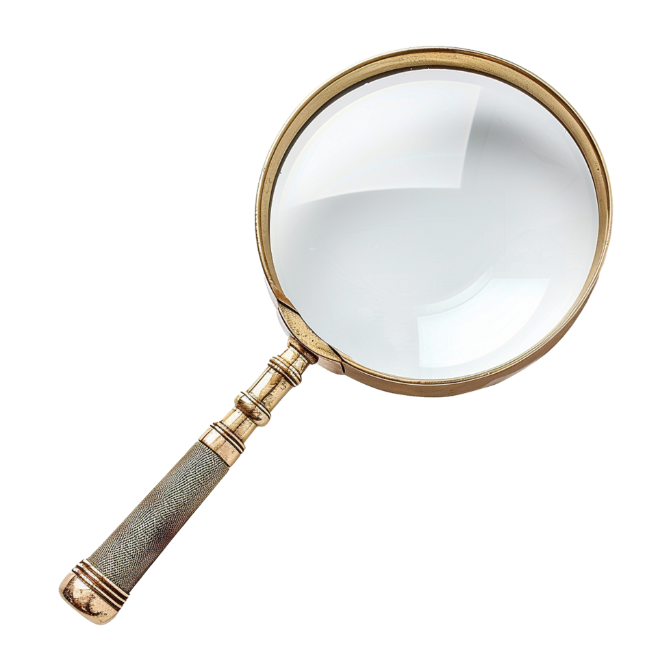 Antique Brass Magnifying Glass with Knurled Handle, Vintage Magnifier for Reading and Inspection png