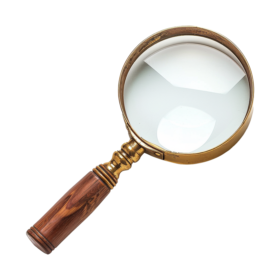 Antique Brass and Wood Handheld Magnifying Glass with Large Lens for Detailed Examination png