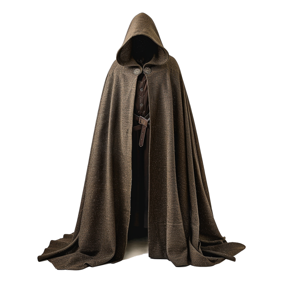 Brown Hooded Cloak Medieval Style Costume Mens Long Cape Halloween Cosplay Outfit png