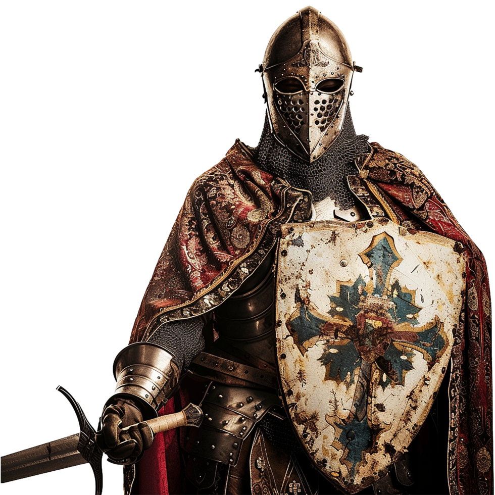A Medieval Knight in Full Armor with Sword and Shield A Powerful Image of Chivalry and Warfare png