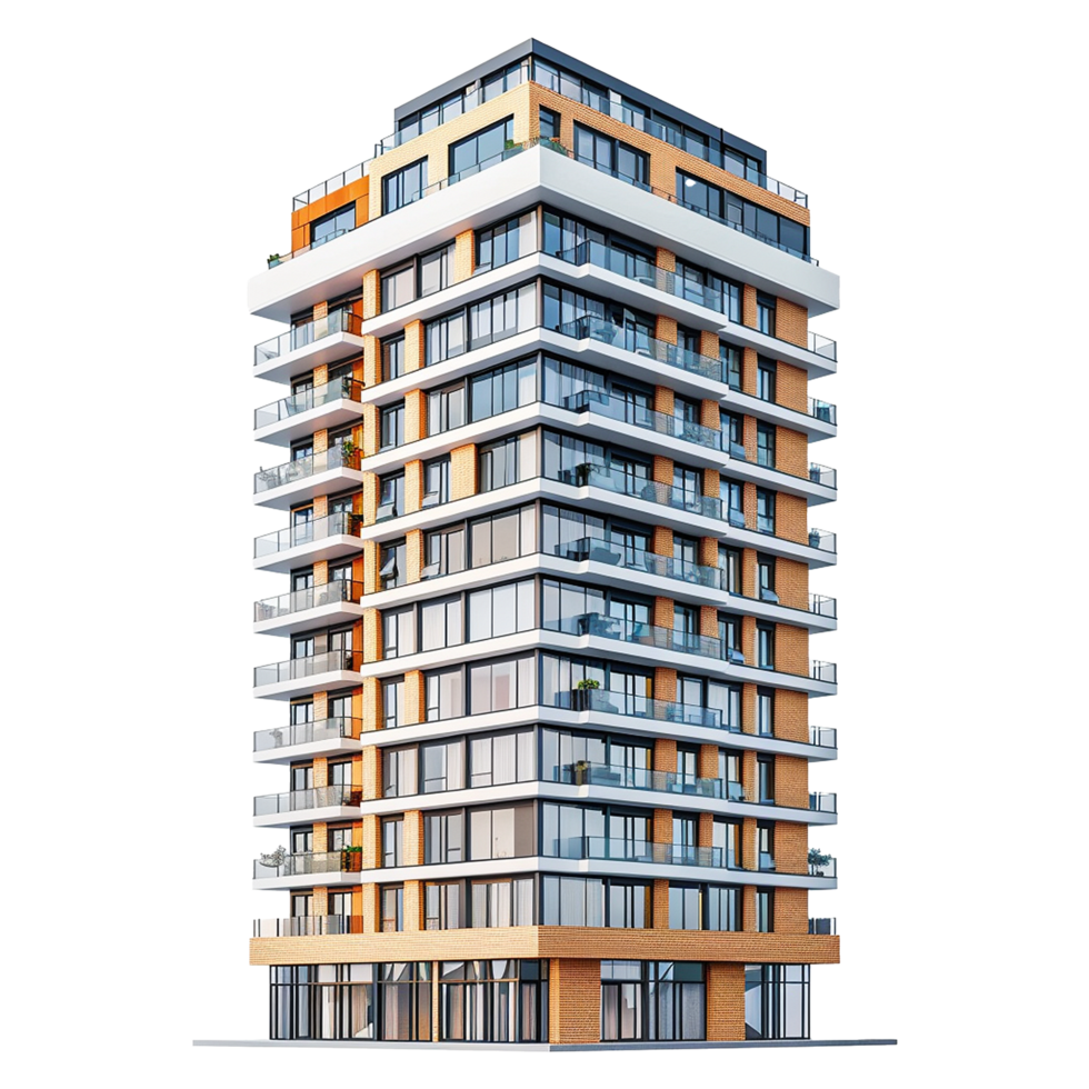 Modern Brick Apartment Building Architectural Rendering Highrise Residential Design Luxury Real Estate Development png