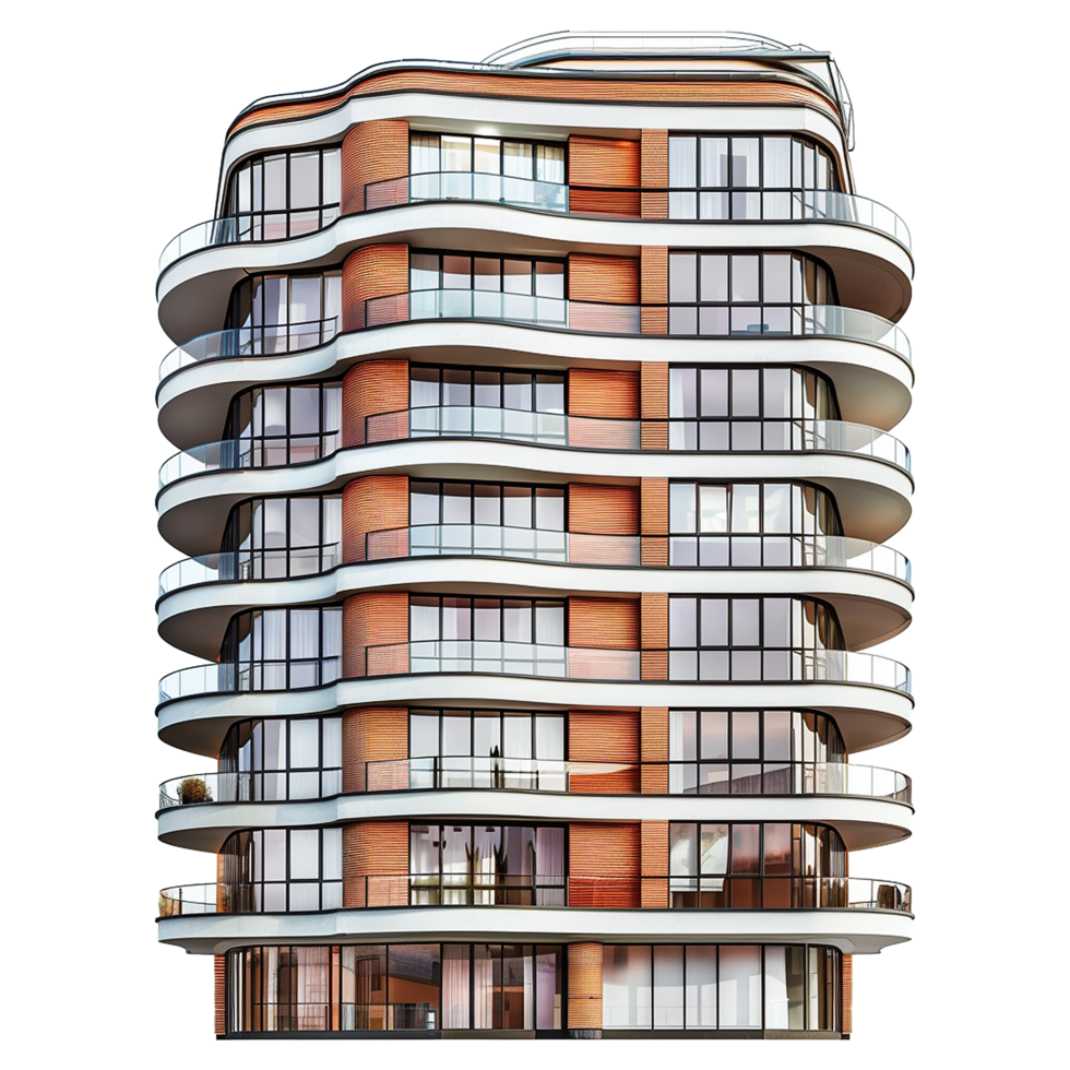 Modern Luxury Apartment Building with Curving Facade and Large Windows png