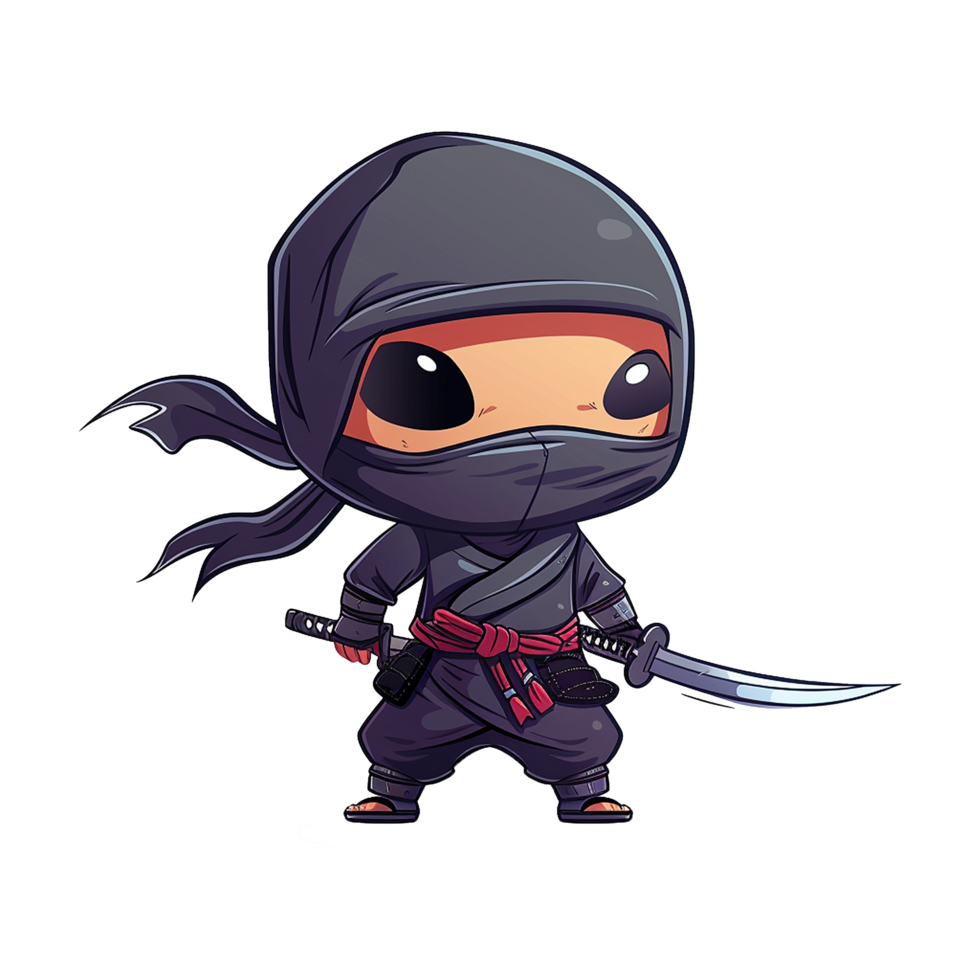 Adorable Cartoon Ninja Warrior with Katana Sword Ready for Action png