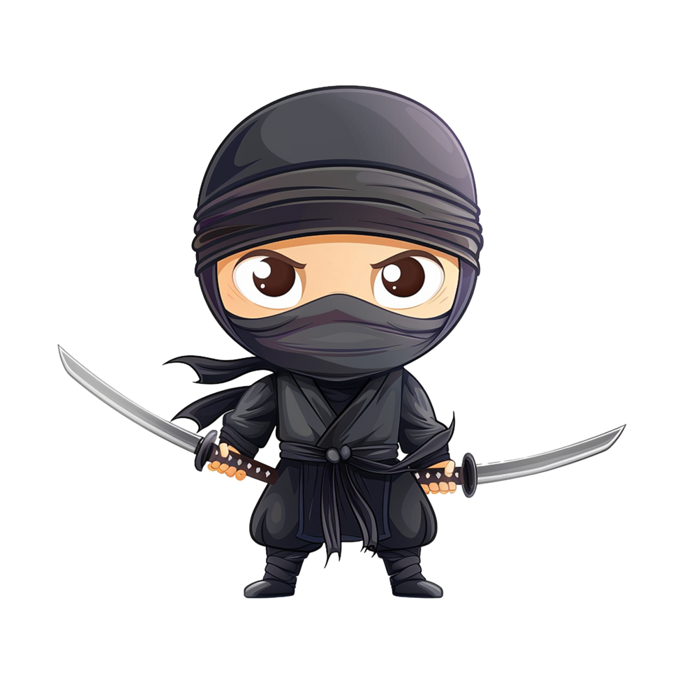 Adorable Cartoon Ninja Warrior with Katanas Ready for Action png