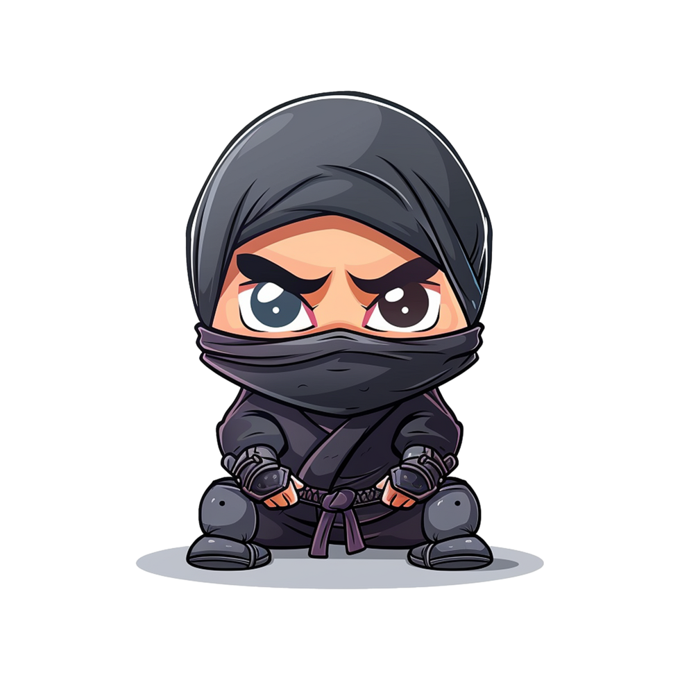A Cute Cartoon Ninja Warrior Ready for Action in a Seated Position png