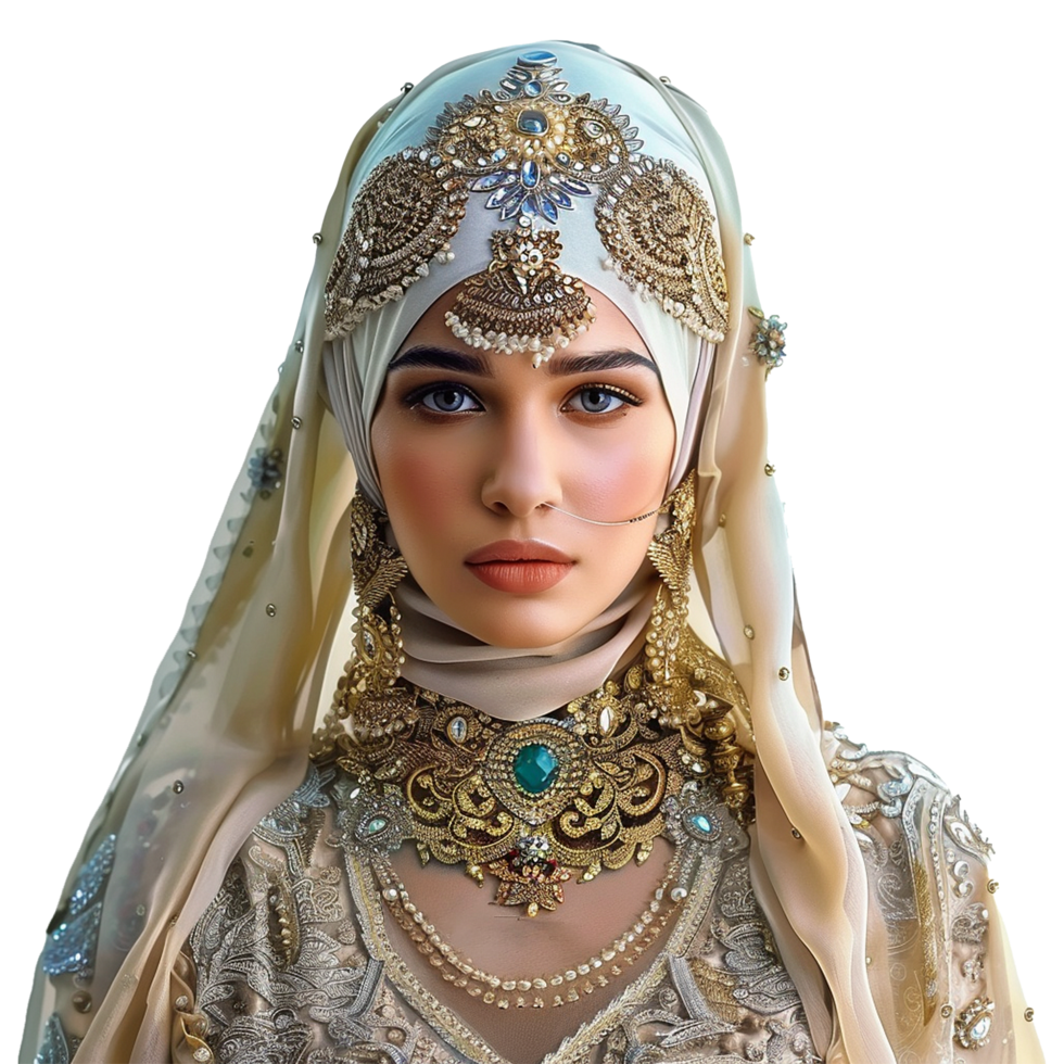 Portrait of a Beautiful Woman in Elegant Indian Bridal Attire Adorned with Exquisite Gold Jewelry png