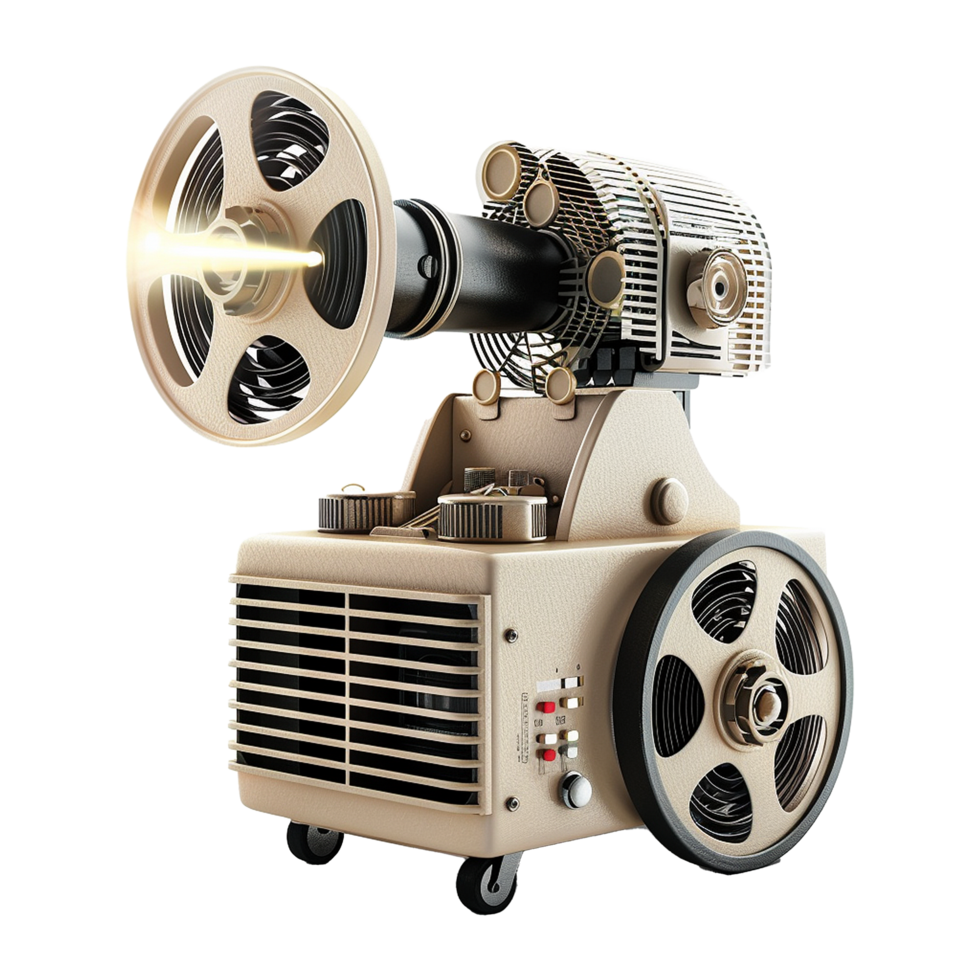 Vintage Retro Film Projector Machine with Reel and Light Beam png