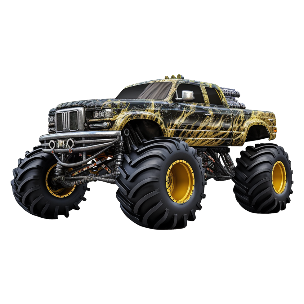 Powerful Monster Truck with Aggressive Yellow and Black Design png